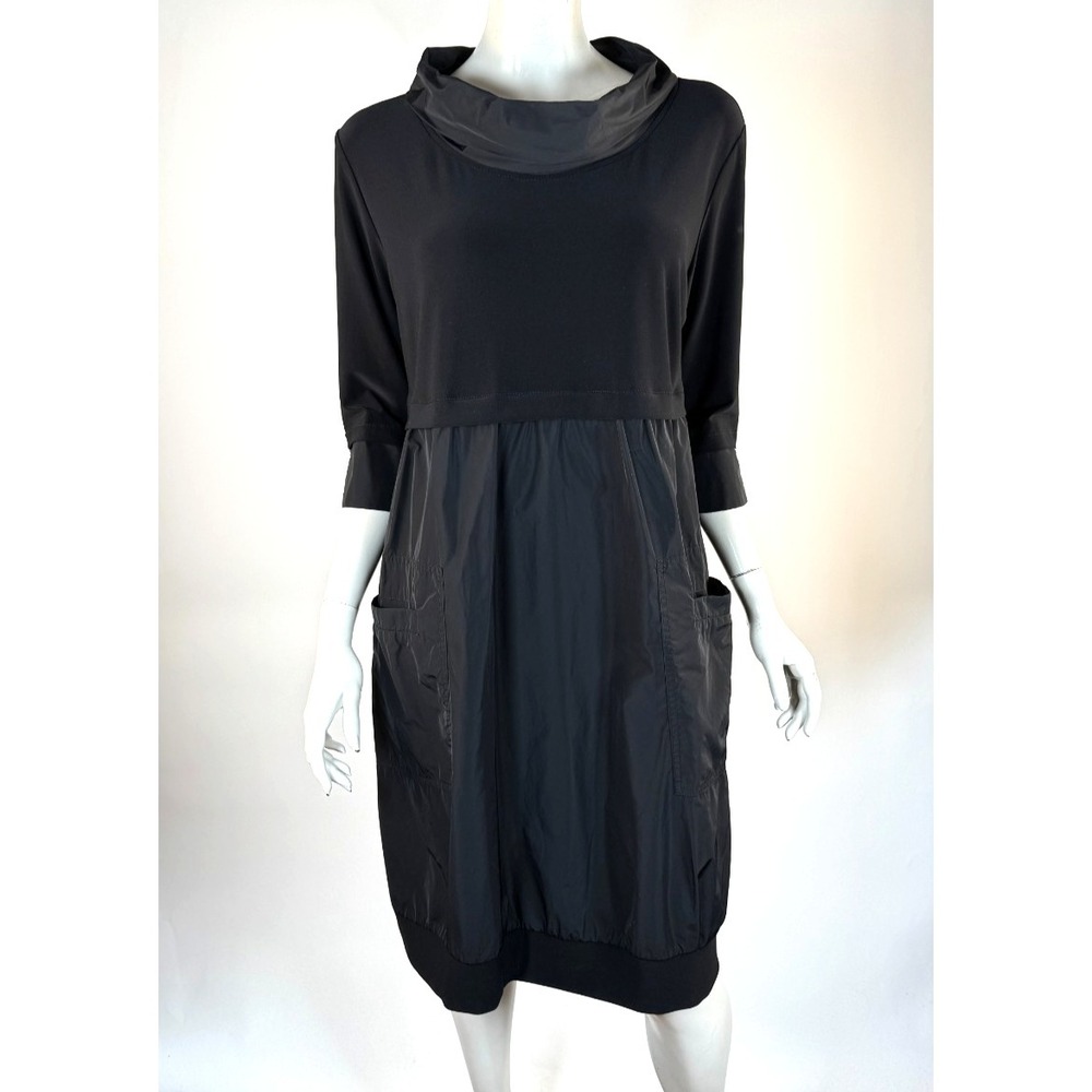 Joseph Ribkoff Bubble Cocoon Dress Women 14 EUC $255 Cowl Neck 3/4 Sleeve Pocket